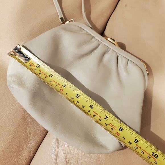 Vintage leather mini purse jane shilton small crossbody bag art deco cream gold - Picture 14 of 16